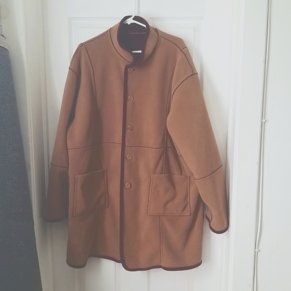 Susan Graver Camel Tan Purple Reversible Fleece Coat Jacket 2X